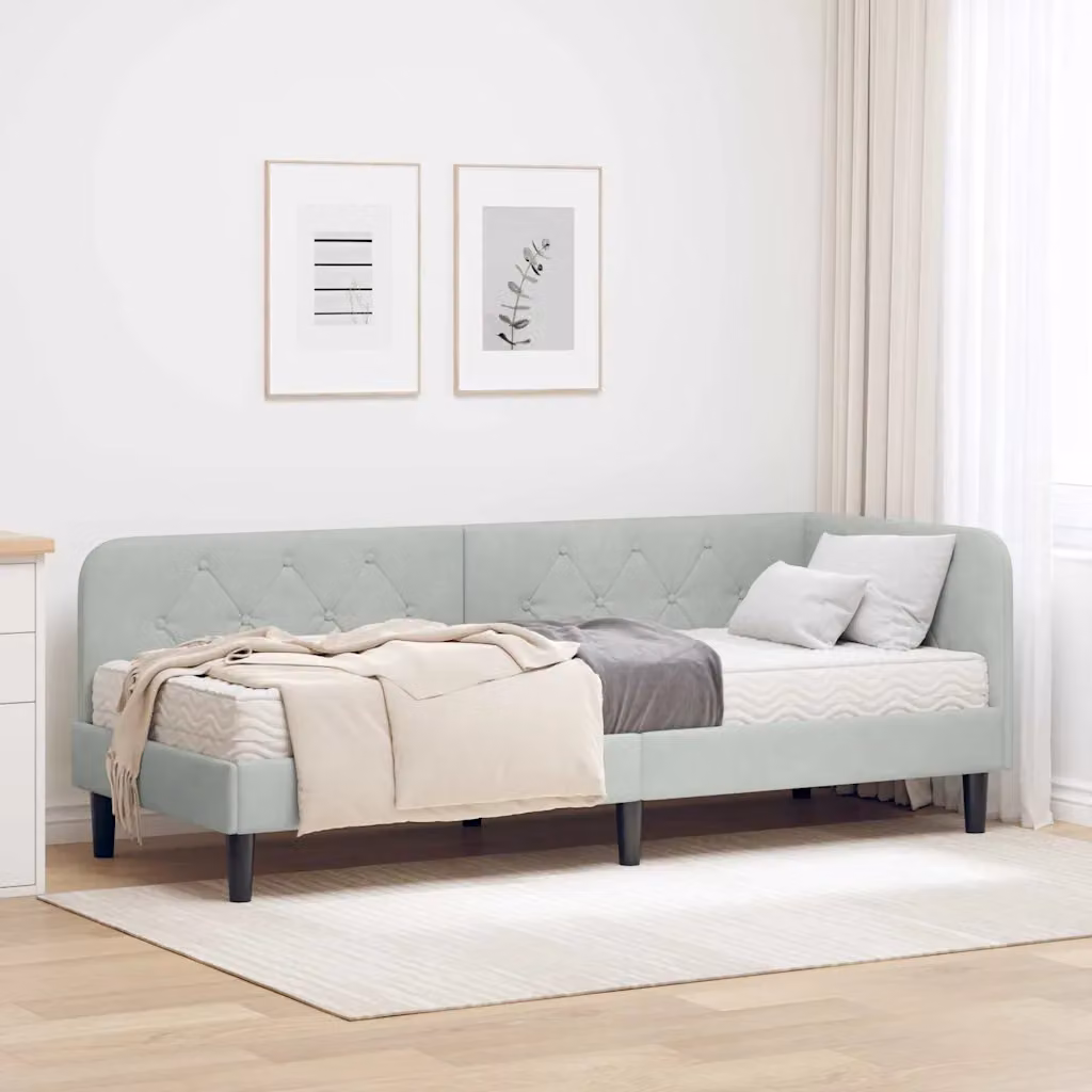 Cornice del letto ad angolo vidaXL in velluto grigio, L 80 x P 200 cm