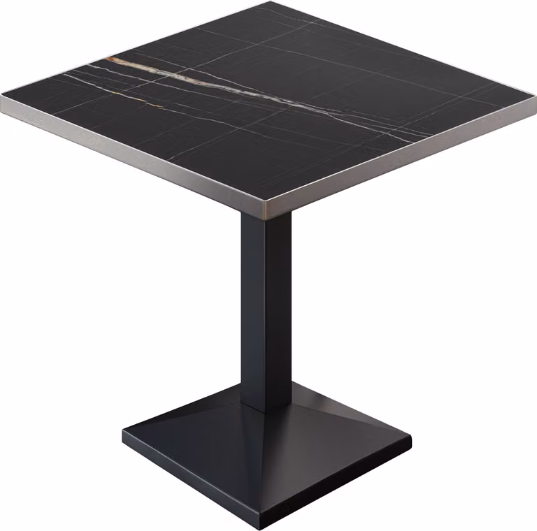 BPA | Tavolino da bistrot | Quadrato | Bordo in acciaio inossidabile | 60 x 60 x 78,5 cm | Marmo nero / Nero | Tavolino da bistrot / Tavolino da ristorazione