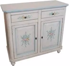 Credenza napoletana in legno bianco anticato decorata filo azzurro
