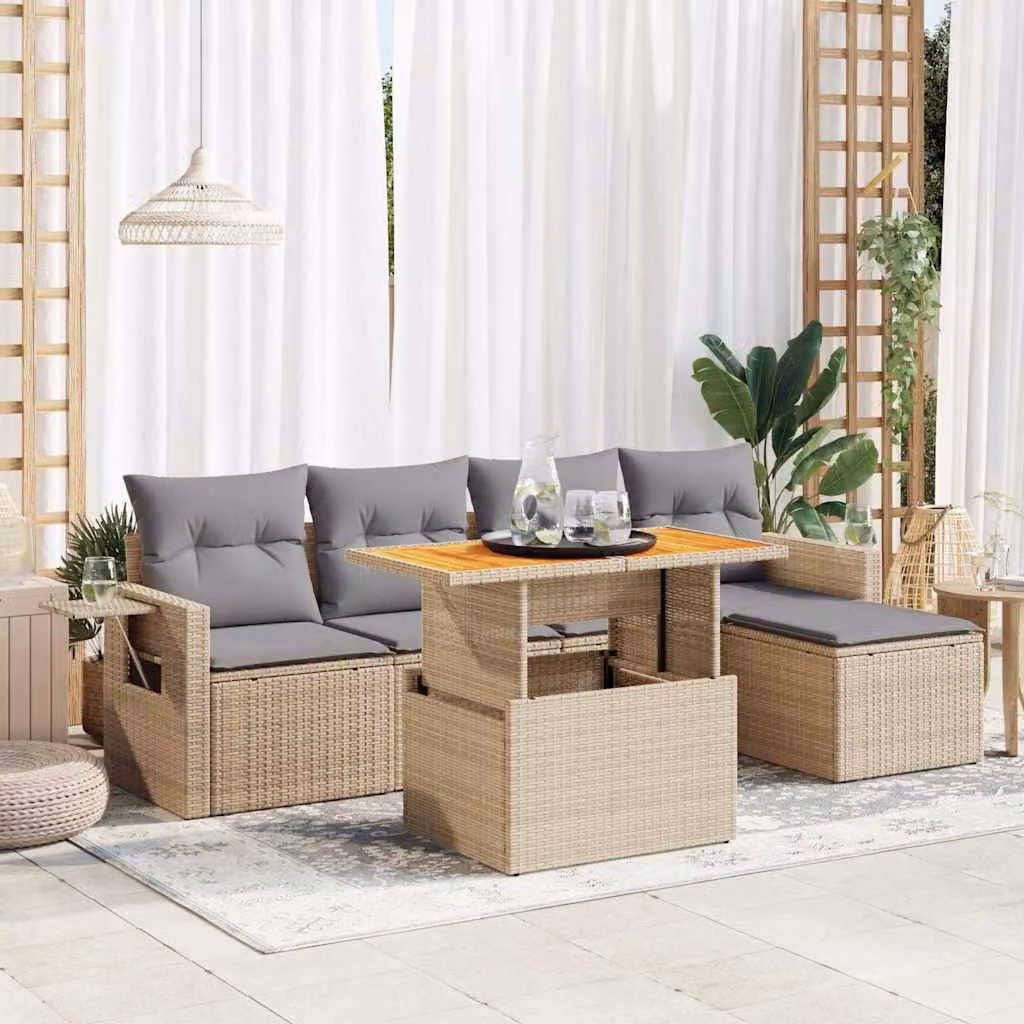 Maison Exclusive - Set Divano da Giardino 6 pz con Cuscini Beige in Polyrattan