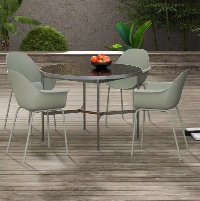 Set da 4 sedie da giardino verdi con schienale e braccioli, struttura in plastica e metallo, portata fino a 120 kg