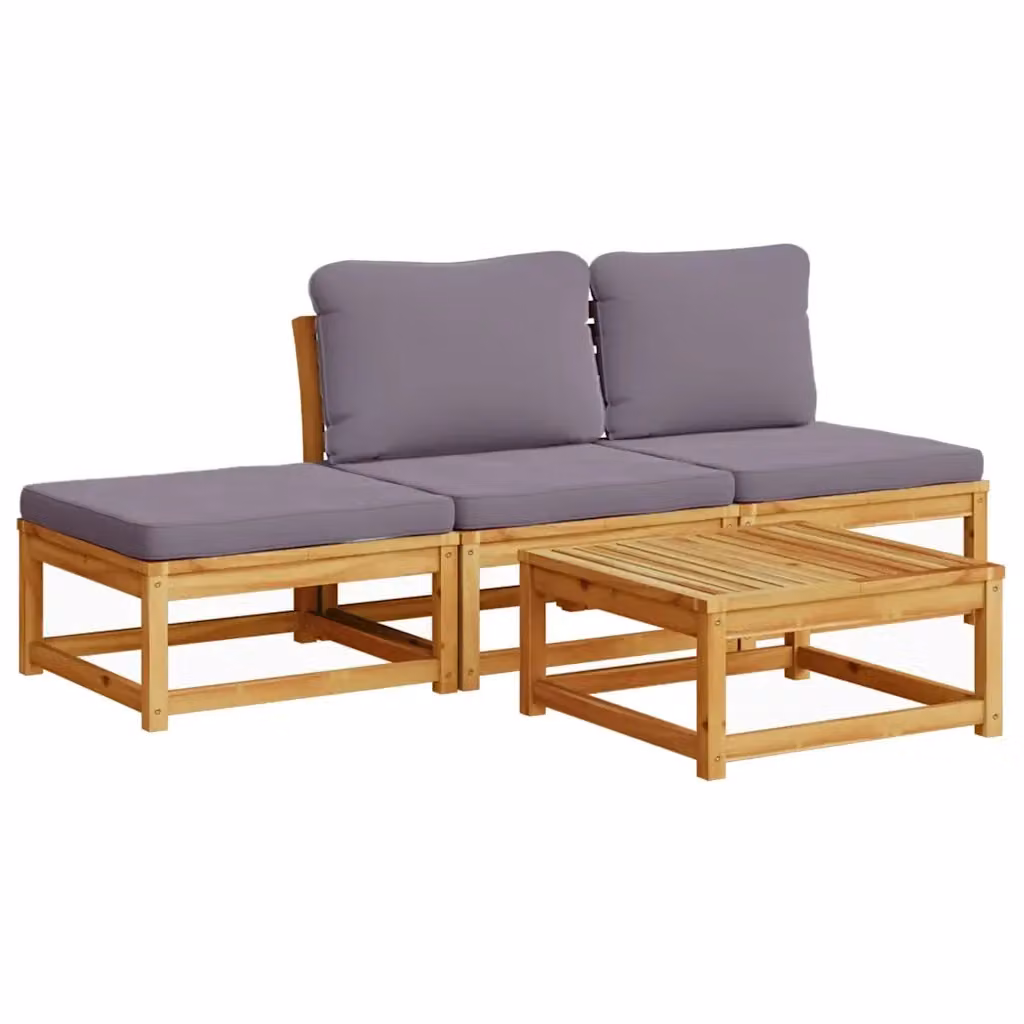vidaXL Set Salotto da Giardino a L in Legno di Acacia con Cuscini, Colore Marrone e Grigio – 2