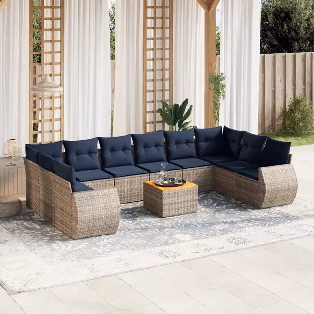 Set Divani da Giardino 11 pz con Cuscini Grigio in Polyrattan 3225179
