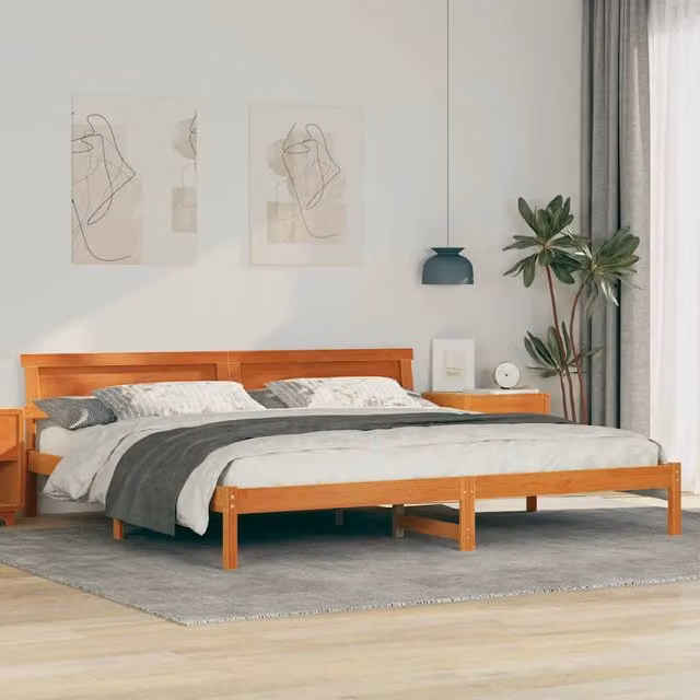 Struttura del letto-Giroletto Marrone cerato 200 x 200 cm Pino massello 898717