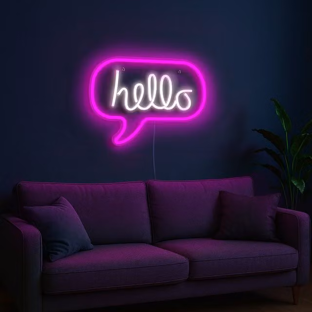 Scritta neon LED Hello rosa KASANOVA da parete con alimentazione USB