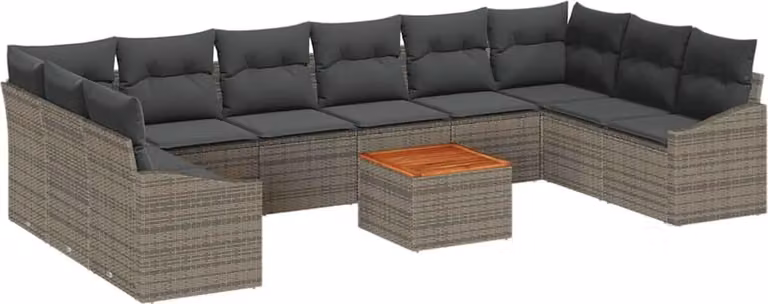 Set Divano da Giardino con cuscino 11 pcs Grigio polyrattan
