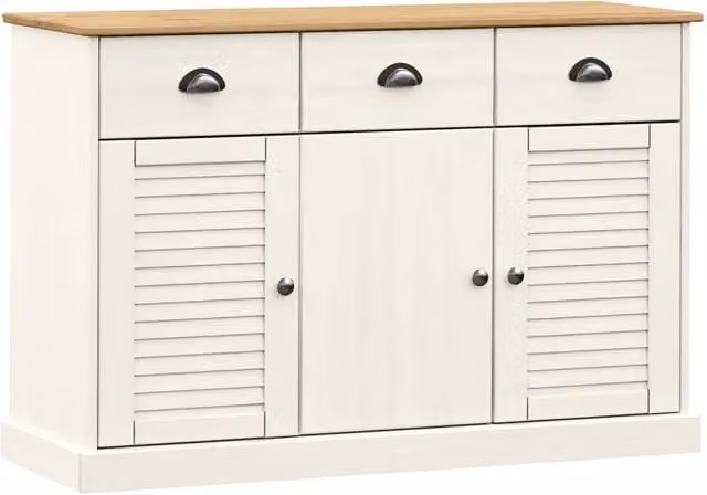 Credenza-Buffet-Armadio da cucina Cassetti VIGO 113x40x75 cm Legno Massello Pino Bianco