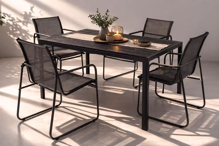Set da giardino 5 pezzi Set di sedute L150xP90xH74cm Non-Wood Nero