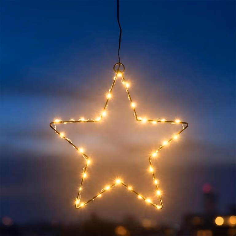 3.06 Stella luminosa con 80 LED bianchi caldi - circa 25x25 cm - Stella da appendere in interni ed esterni