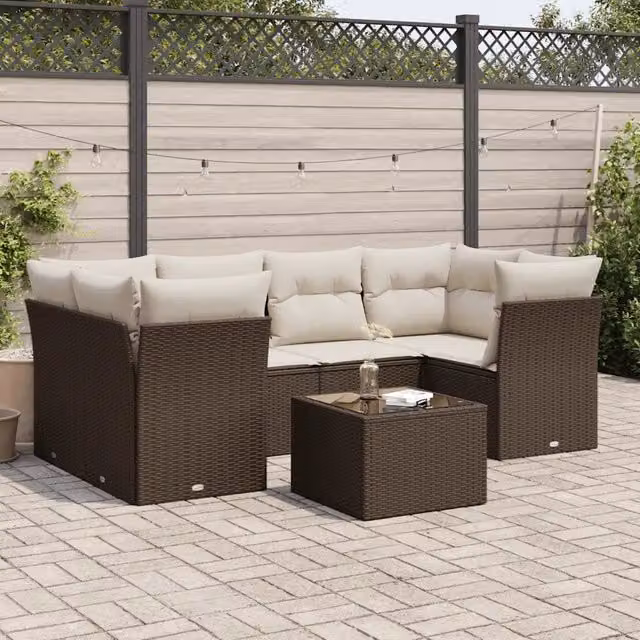 Set Divani da Giardino 7 pz con Cuscini Marrone in Polyrattan 3217273