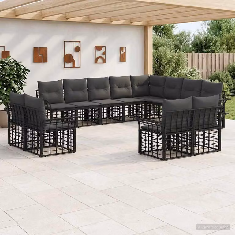 Maison Exclusive - Set da esterno per divano, 12 pezzi, colore nero e grigio scuro, in poliestere