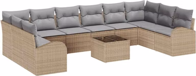 vidaXL Set di divani da esterno, 11 pezzi, beige [Materiale sintetico]: rattan sintetico