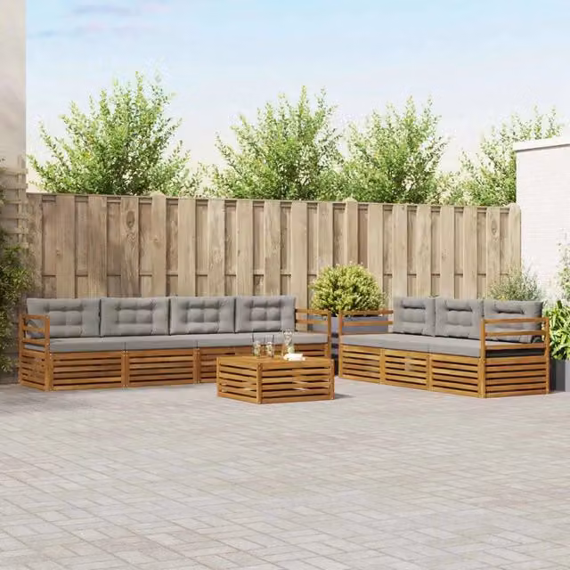 Set di divani da esterno 8 pezzi vidaXL in legno di acacia con cuscini beige e grigio – 1