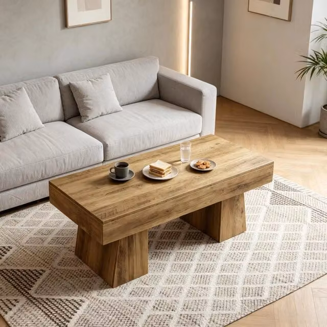 Tavolino basso rettangolare stile rustico in MDF 120x60x50 cm per soggiorno