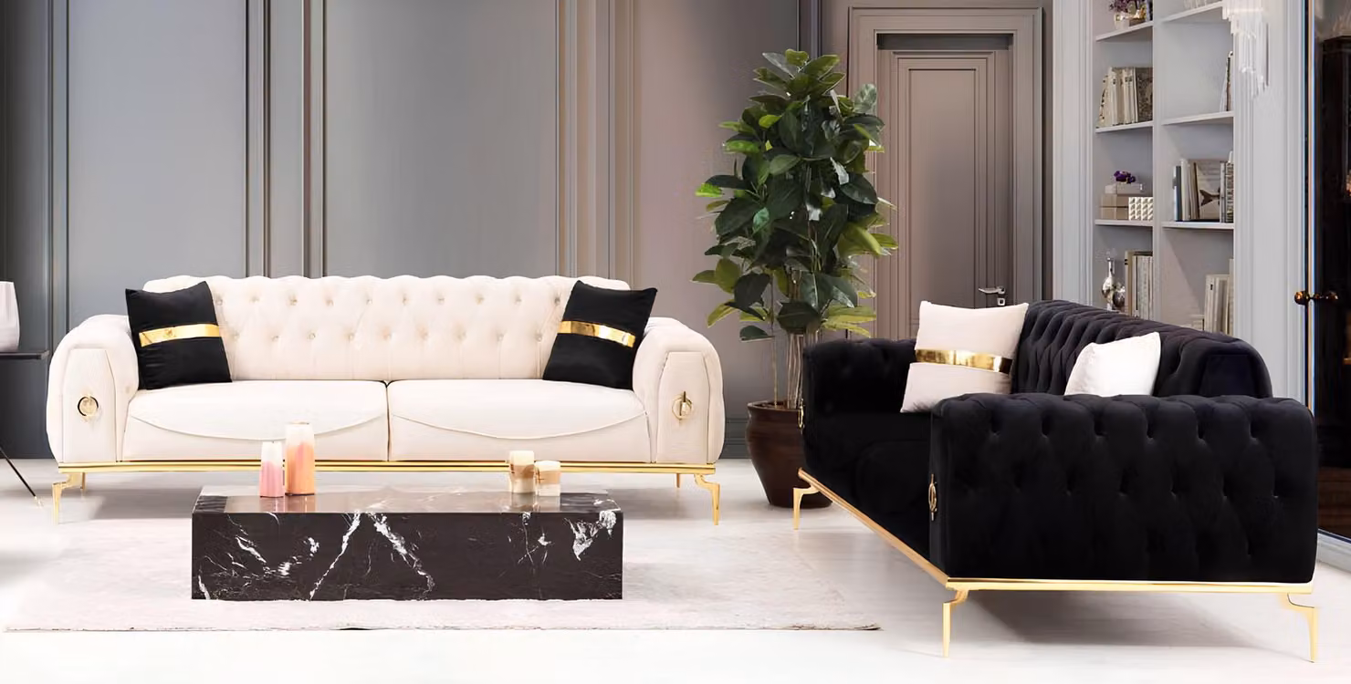 Sofagarnitur Luxus Chesterfield Sitzgruppe Dreisitzer Schwarz 3+3 Sitz