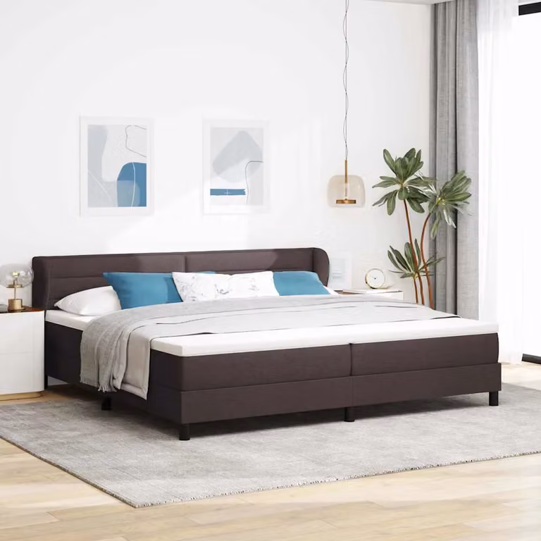 Letto a molle con testiera vidaXL in tessuto marrone scuro L/P/H: 200 x 200 x 280 cm