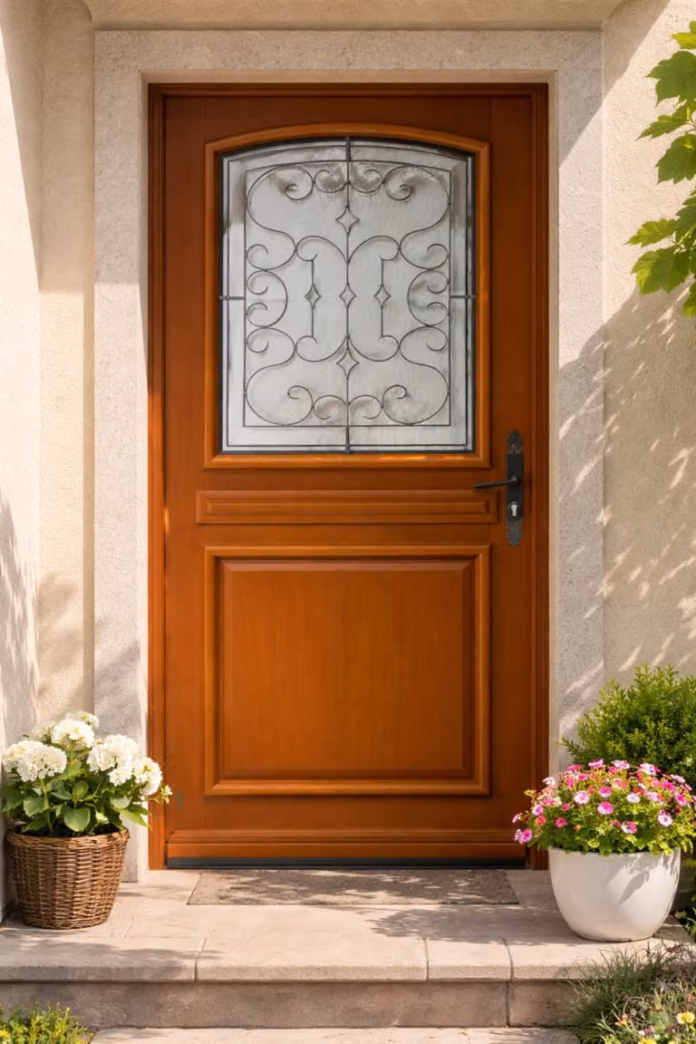 Porta d'ingresso in legno con vetrata Perault, H.215xL.90 cm, lato pannello P. sinistra, GD MENUISERIES