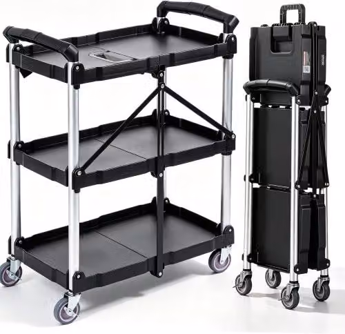 Carrello di Servizio Multiuso VEVOR con 3 Ripiani e Ruote Girevoli 360°, Nero, L/P/H: 65 x 39 x 83 cm