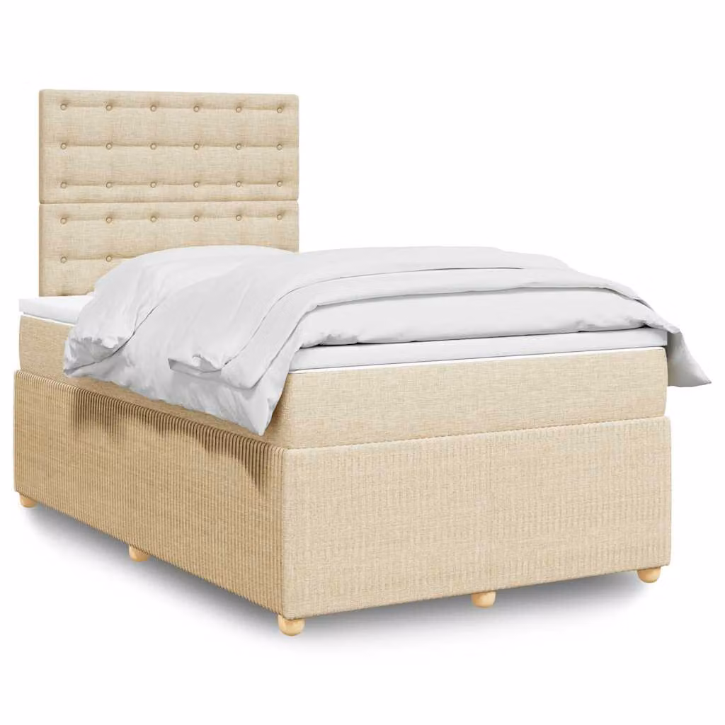vidaXL Giroletto a Molle con Materasso Ibrido in Tessuto Beige e Bianco L/P/H: 120 x 200 cm