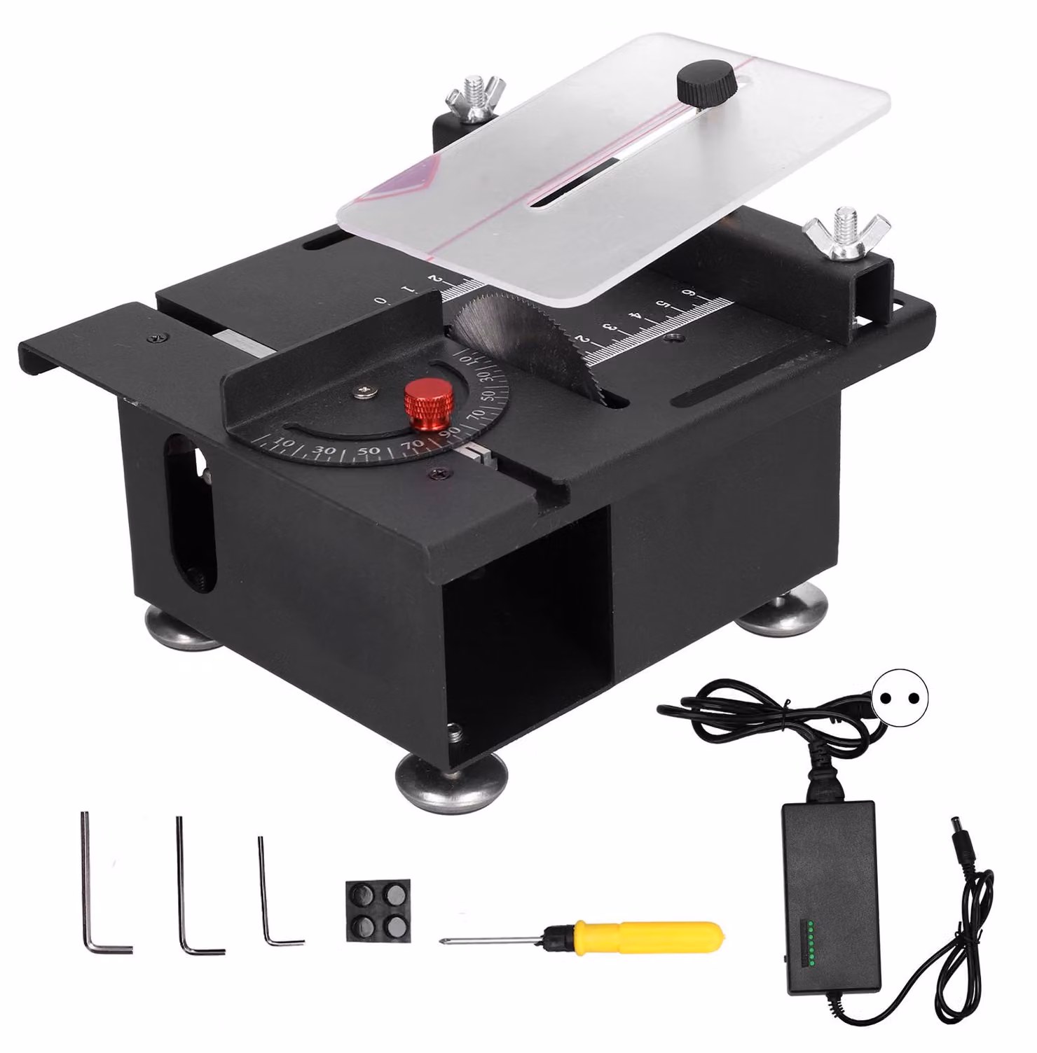 Segatrice circolare da tavolo Mini 100 W con guida scorrevole, macchina da taglio regolabile per la lavorazione del legno