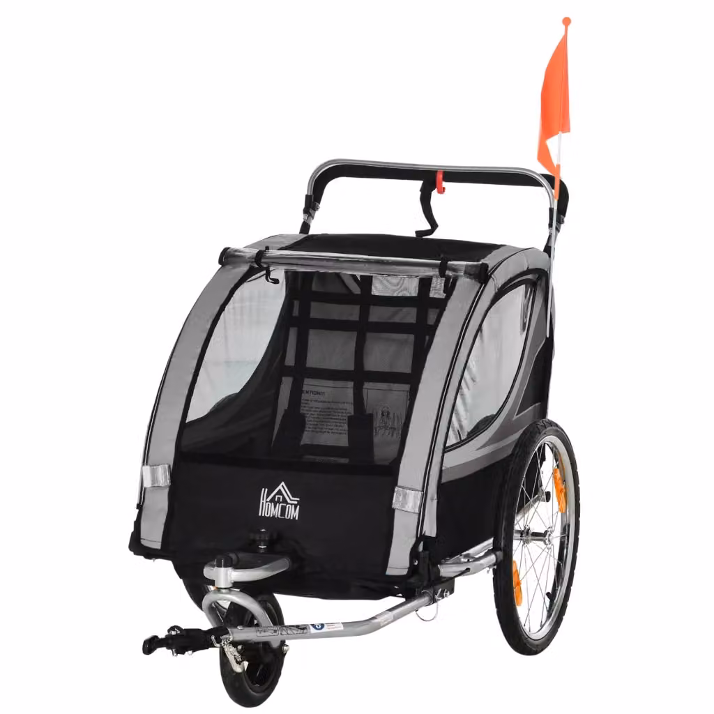 Rimorchio per bicicletta per bambini XYLO grigio e nero, modello multi-convertibile pieghevole con elementi riflettenti e struttura in acciaio – 2