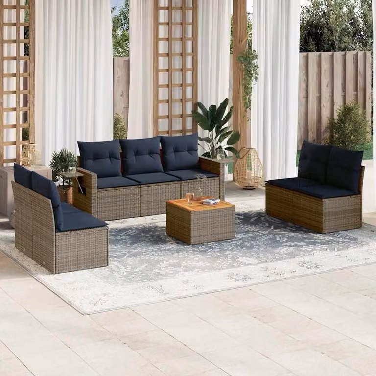 Maison Exclusive - Set di 8 divani da giardino con cuscini, grigio, polyrattan