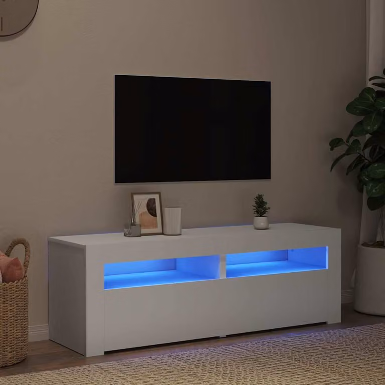 vidaXL Mobile Porta TV Moderno con Luci LED Integrate Bianco L: 120 cm, P: 35 cm, H: 40 cm
