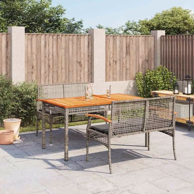 Set da pranzo da giardino vidaXL in legno di acacia oliato e polyrattan grigio con design moderno