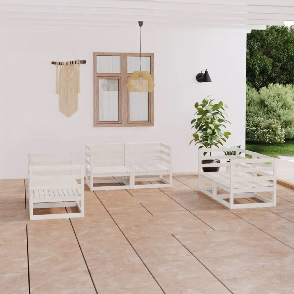 The Living Store Set da salotto da giardino 6 pezzi in legno di pino massiccio bianco