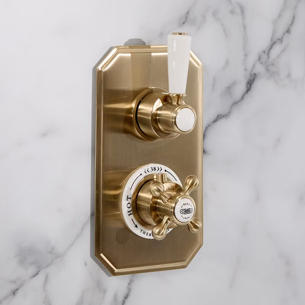 Miscelatore Doccia Termostatico Doppio Incasso - Deviatore - Finitura Oro Satinato - Stile Classico