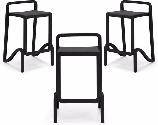 Set 3 sgabelli in polipropilene EOLO altezza seduta 75cm, impilabile, idrorepellente, resistente ai raggi UV, design moderno e innovativo, ideale per la cucina, la veranda o giardino colore Ghisa