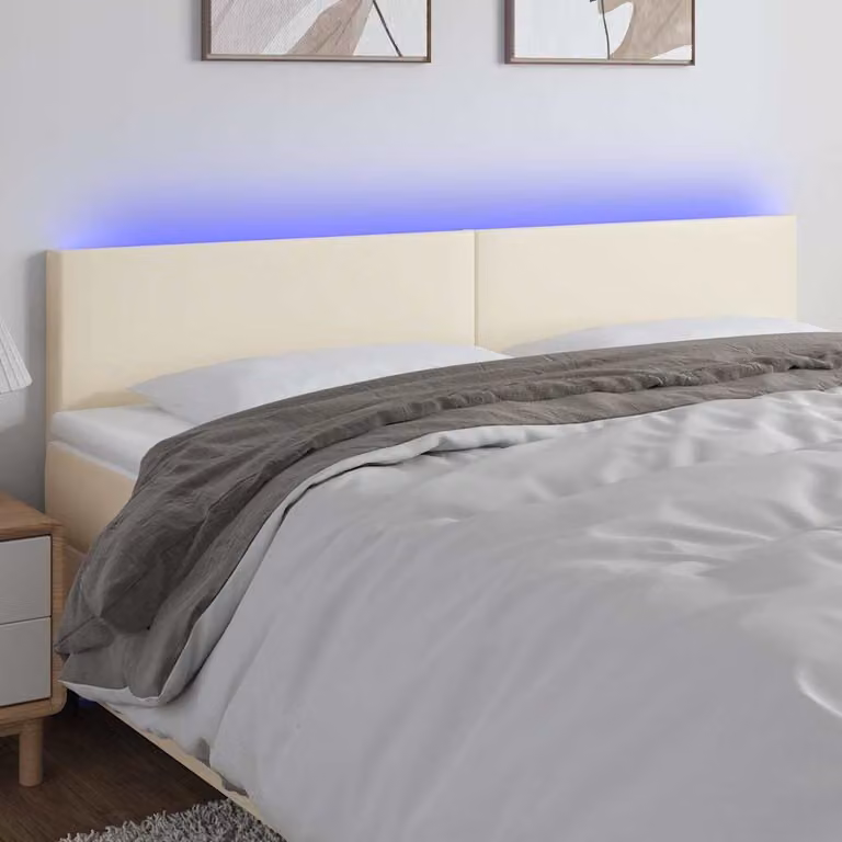 Testiera per letto vidaXL in similpelle beige con illuminazione LED e porta di ricarica USB, L 200 cm x P 5 cm x H 78-88 cm