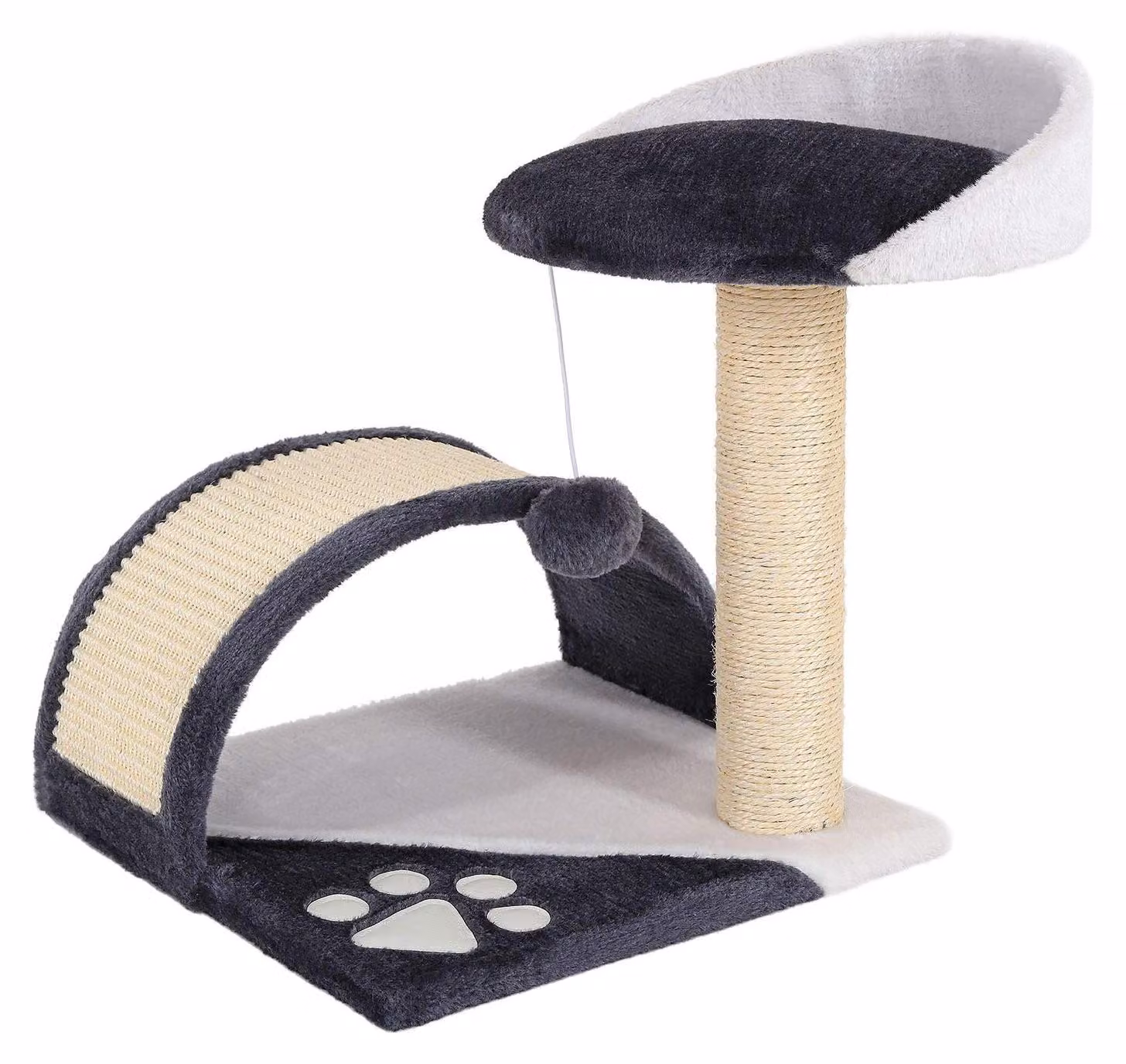 Albero per gatti Kratzbaum Klein con pallina in peluche e abbondante sisal, altezza 43 cm, grigio/bianco