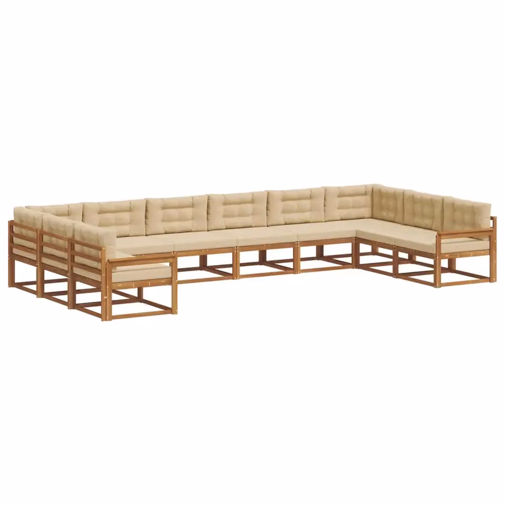 Set di divani da esterno a forma di U vidaXL in legno di acacia con cuscini beige e sabbia – 2