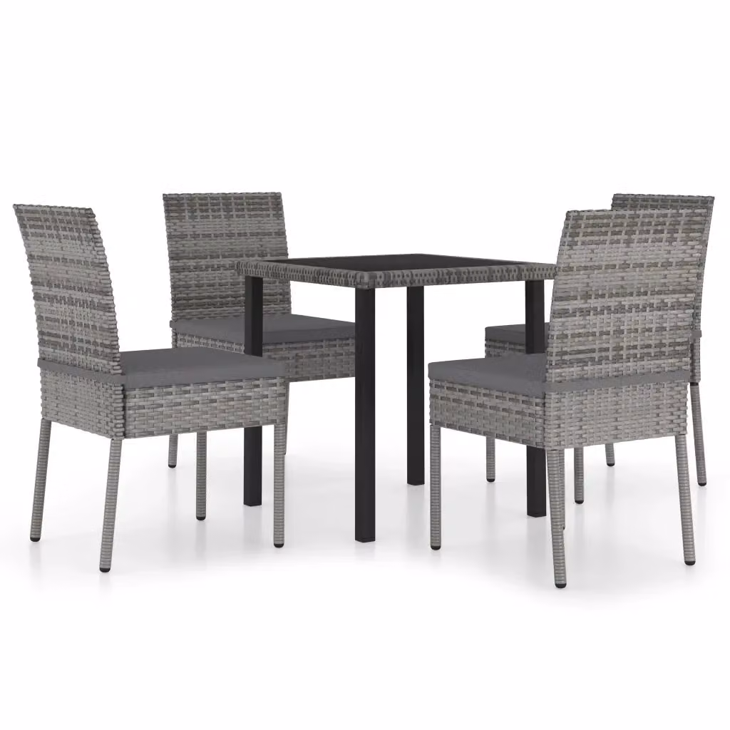 Set da pranzo da giardino moderno vidaXL in polyrattan grigio e nero con tavolo in vetro e 5 sedie – 2