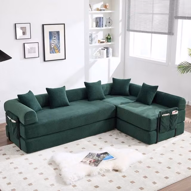 Divano contenitore modulare Minimal verde smaragd con funzione letto e tessuto resistente per animali L/P/H: 180 x 73.9 x 64 cm