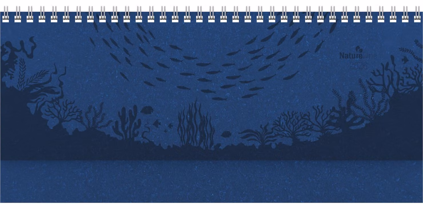 Calendario da tavolo Nature Line Ocean 2026 - calendario da tavolo - calendario da ufficio orizzontale 29,7x13,5 cm - 1 settimana 2 pagine - calendario ambientale - con copertina rigida