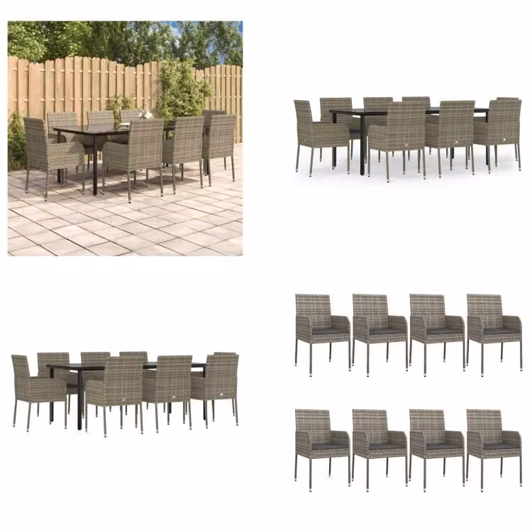 vidaXL Set da pranzo da giardino 9 pezzi con cuscini in poly rattan nero e grigio - Set da pranzo da giardino - Set da pranzo da giardino - Set da pranzo da terrazza