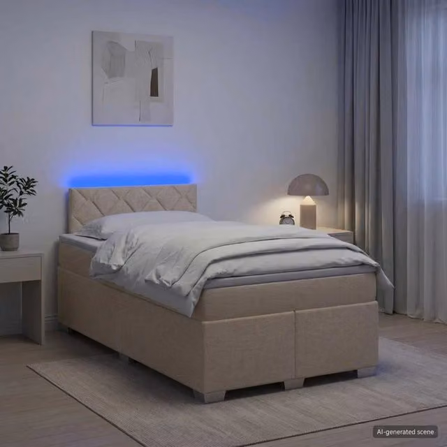 Letto con Box Spring, Materasso Ibrido e Illuminazione LED vidaXL, Colore Beige, L/P: 120 x 200 cm – 1