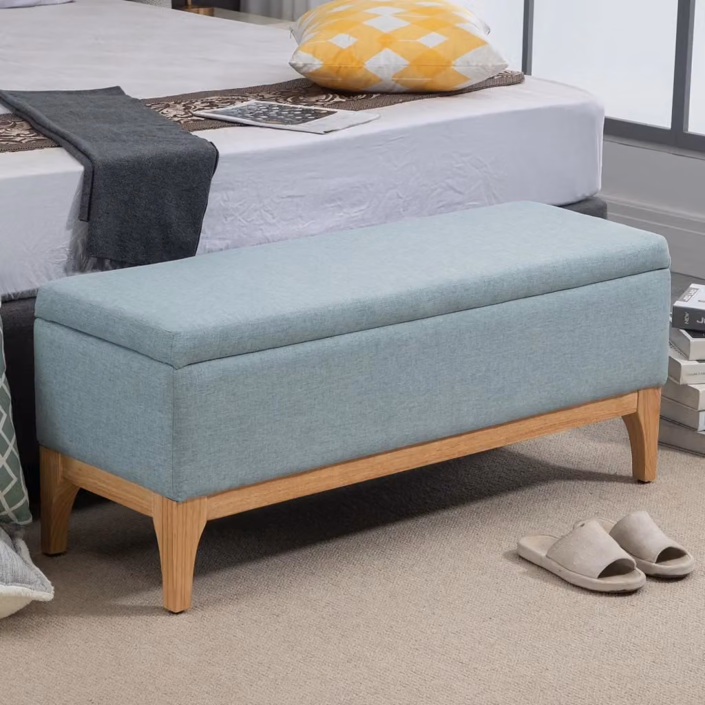 EasyComfort Panca Imbottita Contenitore in Tessuto con Design Scandinavo, L: 120 cm, P: 39 cm, H: 45 cm - Azzurro – 2