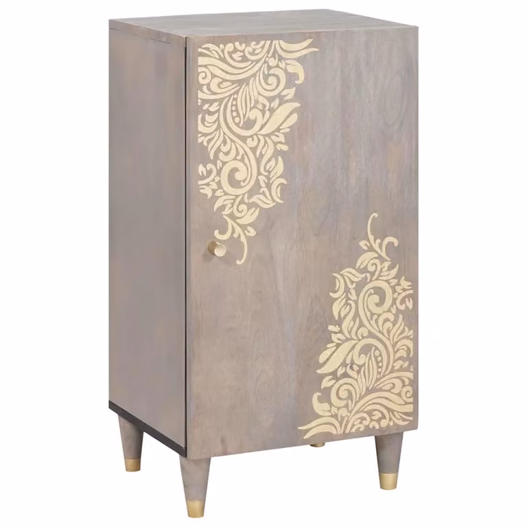 Credenza moderna vidaXL in legno di mango massello, colore grigio e oro, L 40 cm x P 33 cm x H 75 cm