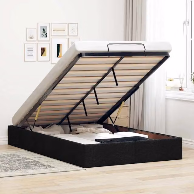 Struttura Letto con Contenitore a Alzata vidaXL in Tessuto Nero L: 120 cm, P: 200 cm, H: 140 cm