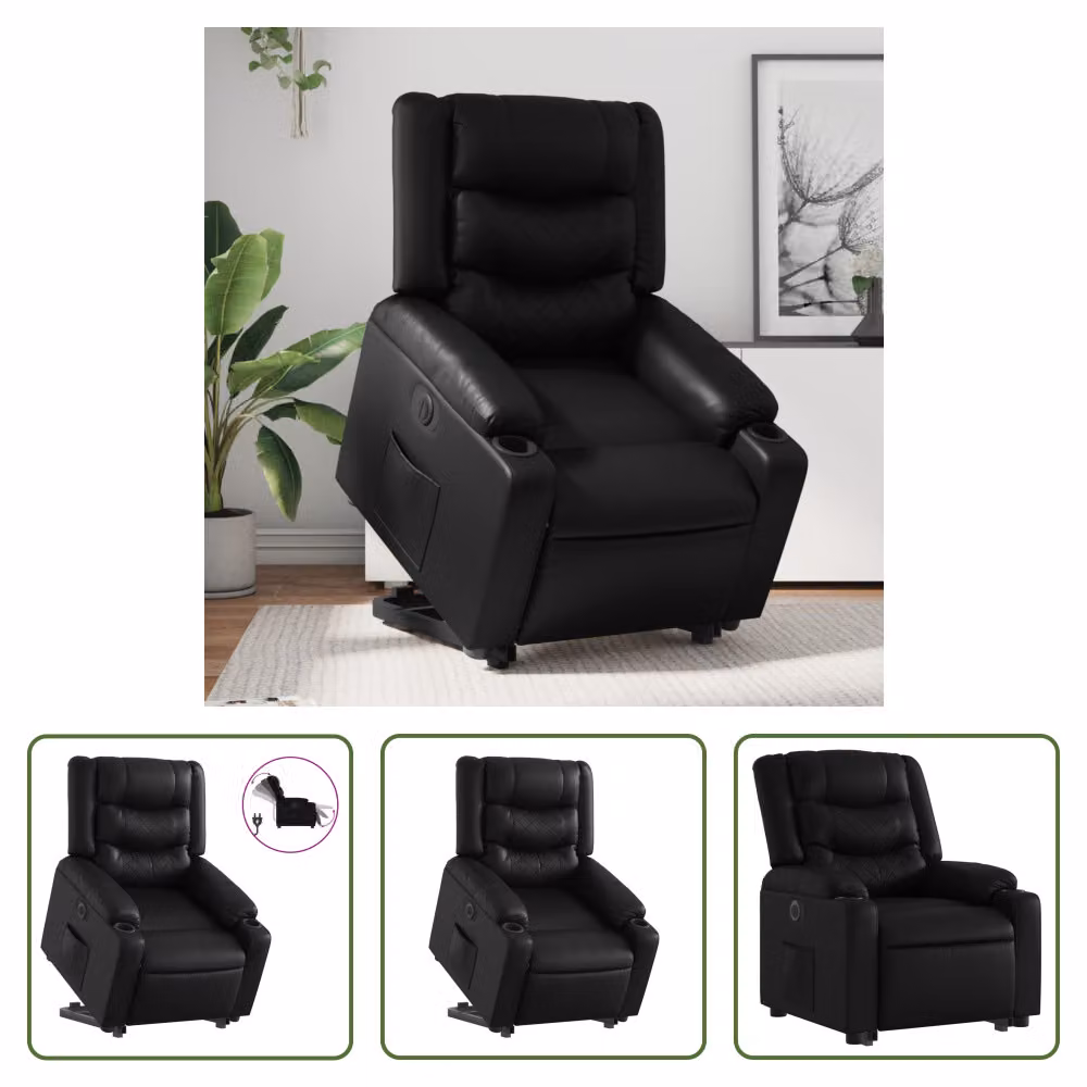 The Living Store Poltrona relax con supporto elettrico in Pelle finta nera