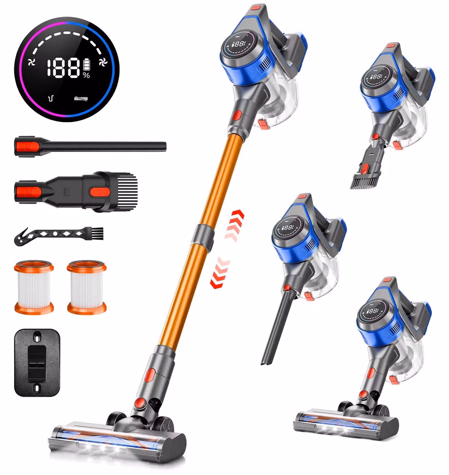 Aspirapolvere senza fili, potenza di aspirazione 78 kPa, design leggero, colore blu, omologato per il mercato UE