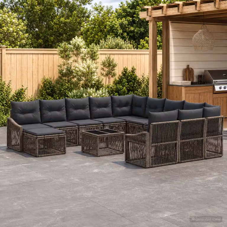 Set Divano da Giardino vidaXL 13 pz a forma a U in Polyrattan Grigio con Cuscini e Tavolino
