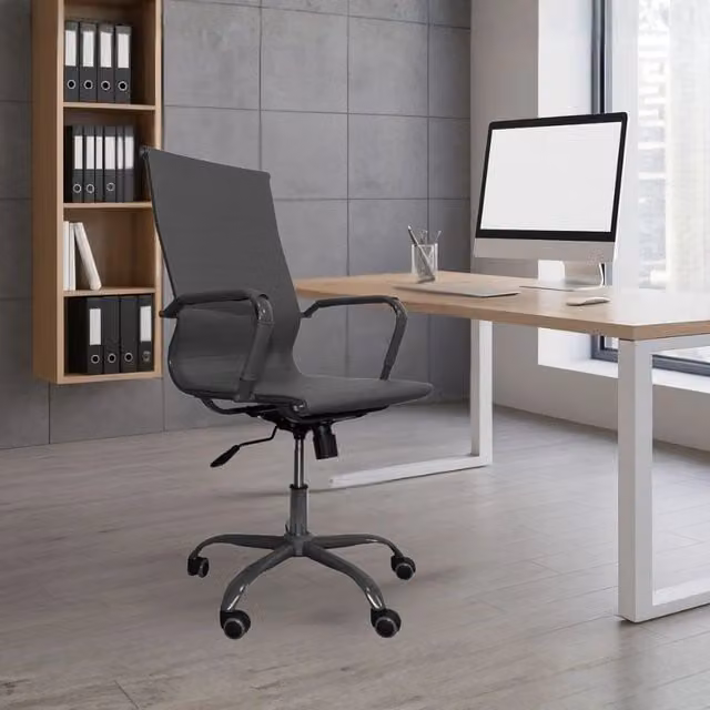Poltrona da ufficio Nuvia con schienale ergonomico e ruote colore grigio H105