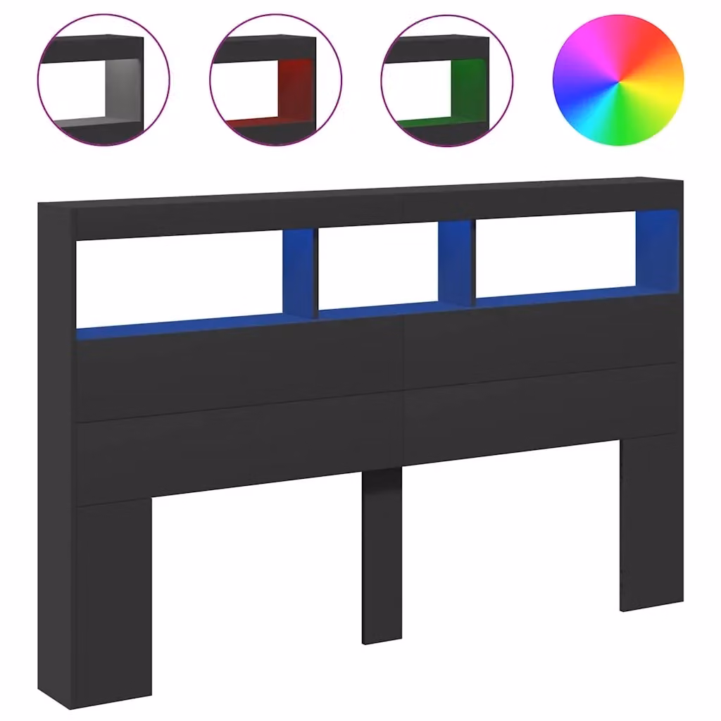 Testiera con Contenitore e Illuminazione LED vidaXL Nera con Porta USB e Ripiano Integrato L: 160 cm, P: 17 cm, H: 102 cm – 2