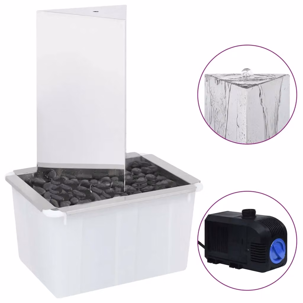 Fontana da Giardino Moderna vidaXL in Acciaio Inox e Plastica, Colore Argento, con Colonna d'Acqua e Pompa – 2