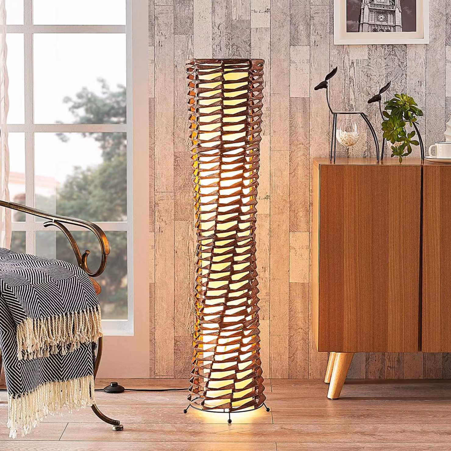Lampada da terra Joas Lindby, Marrone / Ruggine, Soggiorno / Sala da pranzo, Carta / Lunolit / Lunopal, Moderno, Lampada da terra