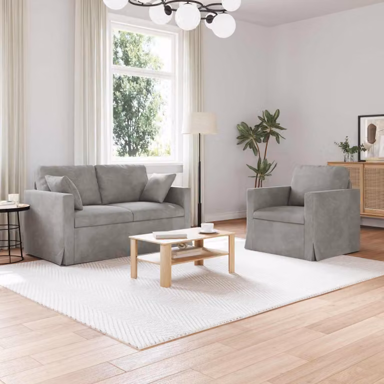 Set di 2 divani moderni vidaXL in velluto grigio con struttura in metallo per soggiorno o camera da letto